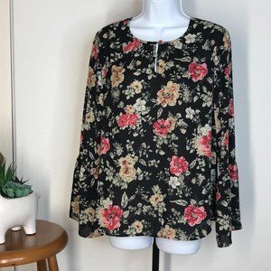 Womens Top | Floral L/S Blouse | Black | Large